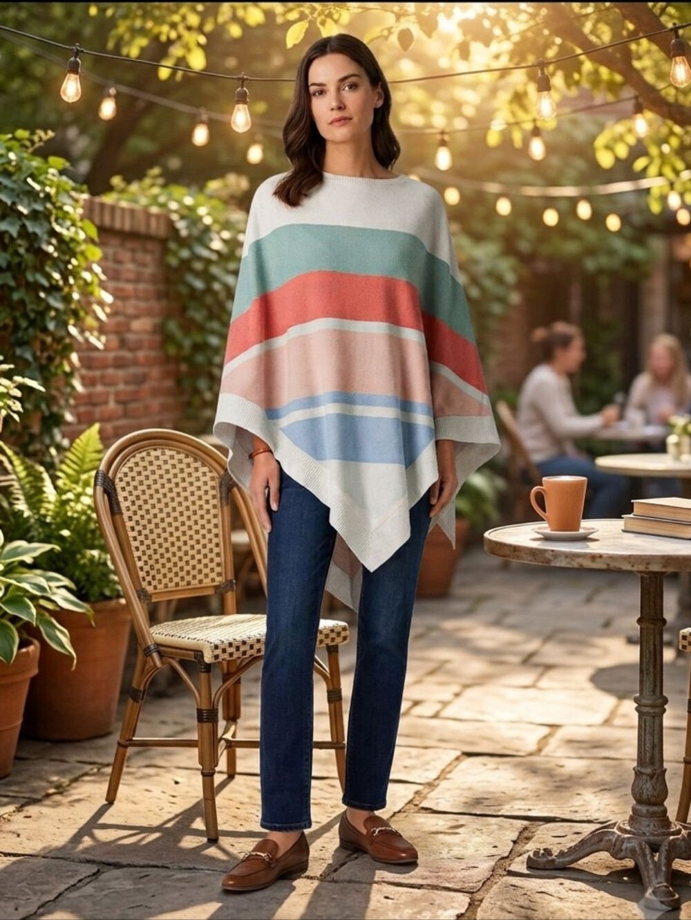 Barefoot Dreams Cozy Chic Ultra Lite Stripe Ocean Breeze Poncho One Size Pastel